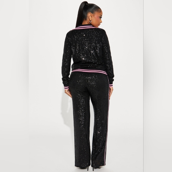 SEQUIN PANT SET- BLACK SIZE LARGE - Picture 4 of 8